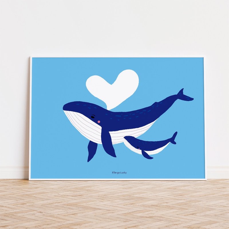 Art print/ Whales / Illustration poster A3 A2 - 海報/掛畫/掛布 - 紙 藍色