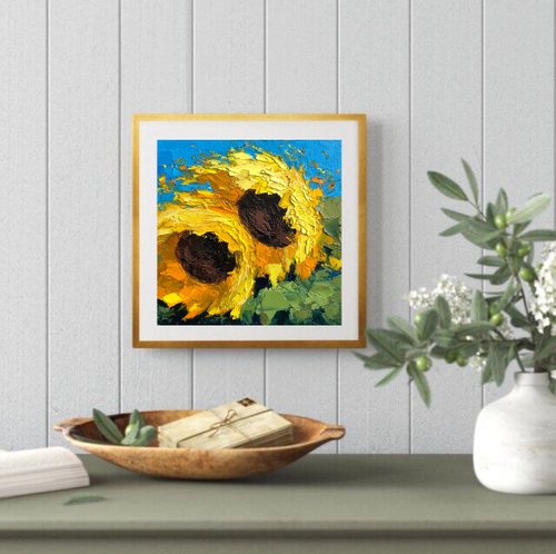 OsipovArtStudio Original Sunflower Oil Painting On Canvas Flowers Textured Impasto Artwork