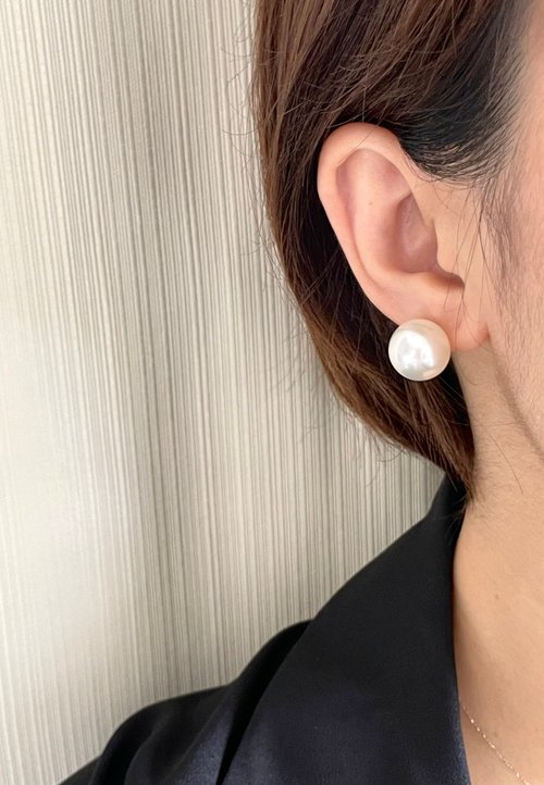 Lune Lapin Handmade 存在感時尚 澳白 南洋珍珠10mm大粒珍珠耳環 18K白真金耳環