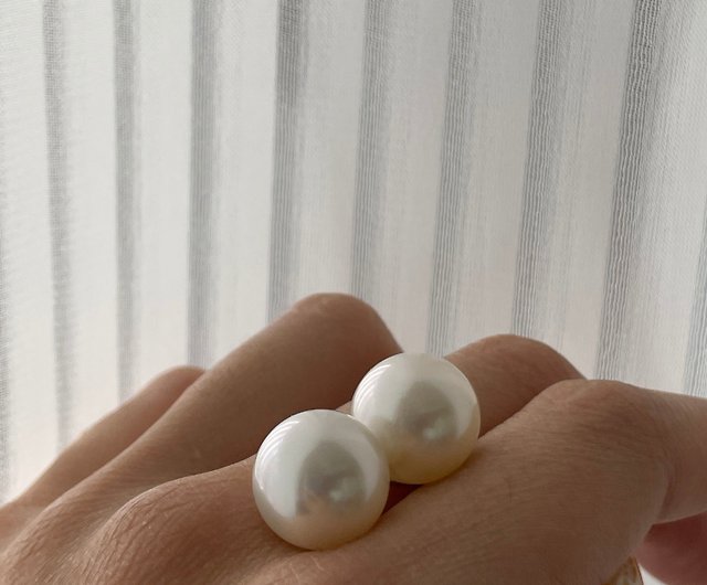 存在感時尚澳白南洋珍珠10mm大粒珍珠耳環18K白真金耳環- 設計館Lune