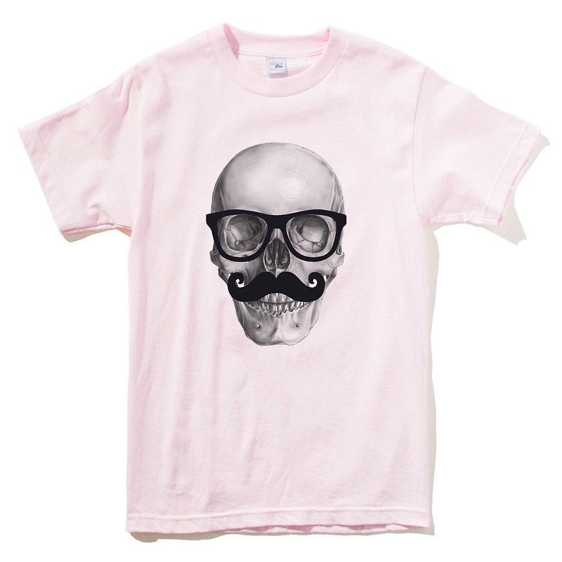 Mr Skull 短袖T恤 淺粉色 骷髏 鬍子 秋冬 禮物 眼鏡 - T 恤 - 棉．麻 紅色
