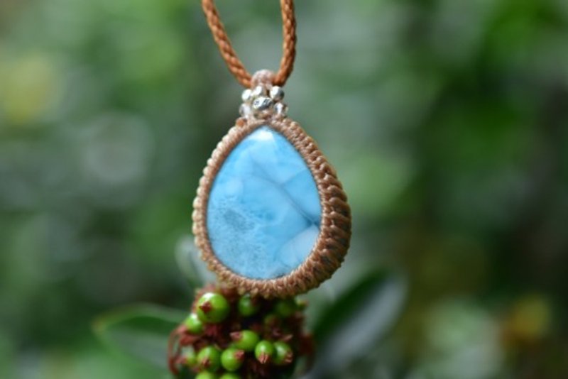 Natural beauty of the sea Larimar Macrame pendant lary011 - Necklaces - Gemstone 