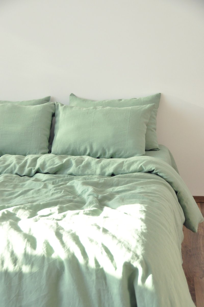 Sage green linen pillowcase / Green pillow cover / Euro, American,Taiwan size - 寢具/床包 - 亞麻 綠色