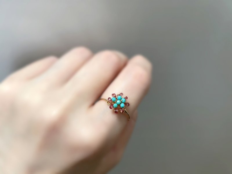Bijou bouquet - レッドサファイアとターコイズのワイヤーリング - 戒指 - 寶石 紅色