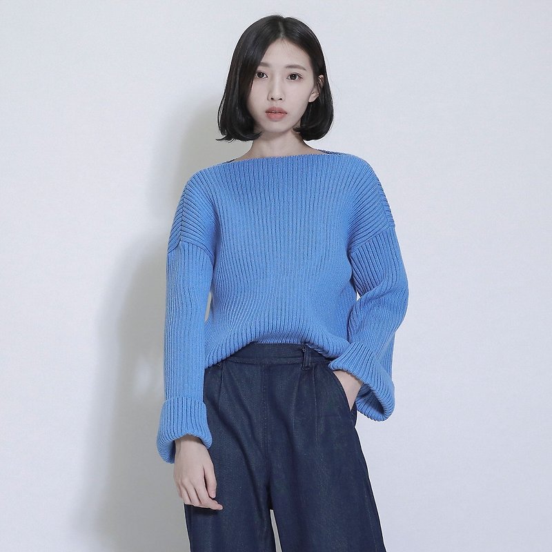 Pheromone Pheromone Sleeve Top_7AF007_Qunqing - Women's Sweaters - Cotton & Hemp Blue