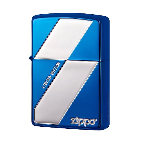 Zippo 【ZIPPO官方旗艦店】簡約斜格(藍銀)防風打火機 ZA-3-123B