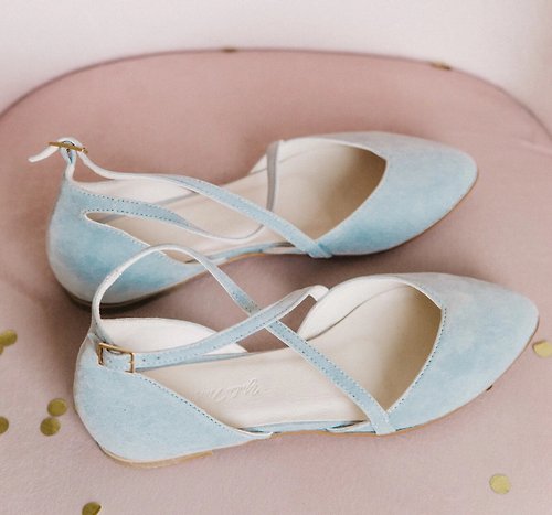 Yulia Nadeeva Shoes 藍色低跟婚鞋新娘婚禮平底鞋女鞋新娘平底鞋