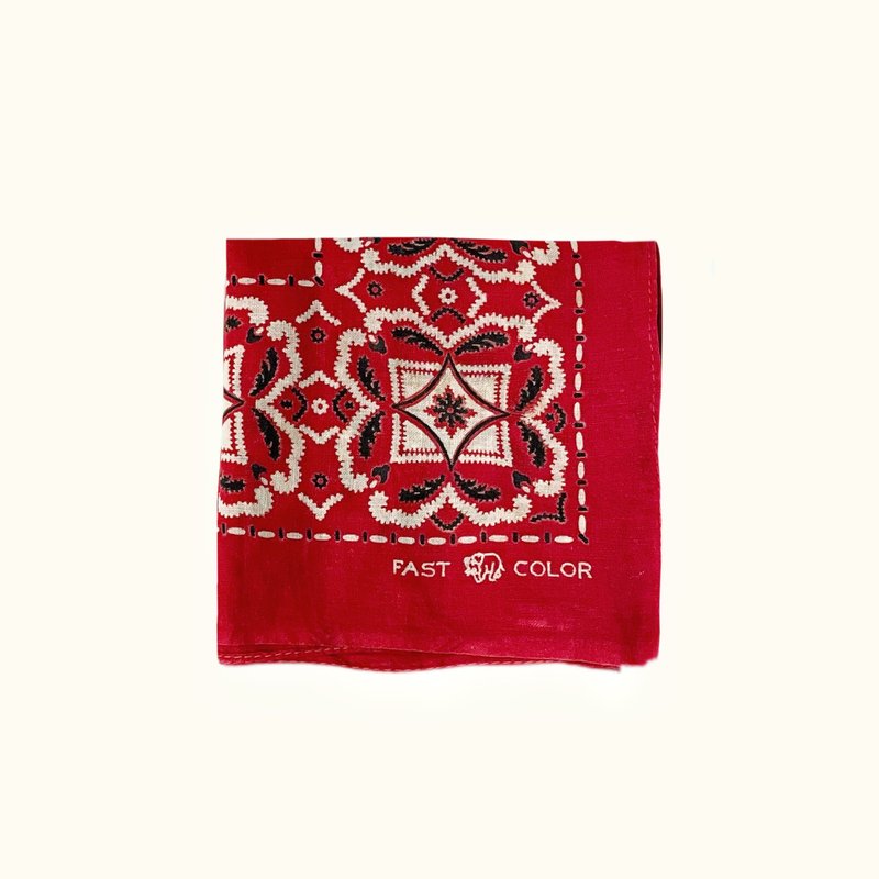 Vintage 40s Elephant Truck down Bandana 大象鼻子向下紅色花柄 - 領結/領巾 - 棉．麻 紅色