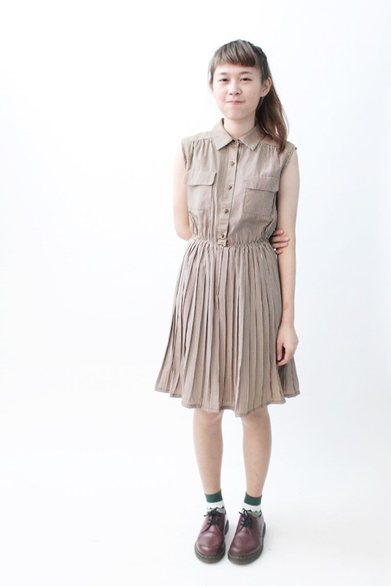 [Coffee] RE0622D761 provisions sleeveless vintage dress - One Piece Dresses - Polyester Brown