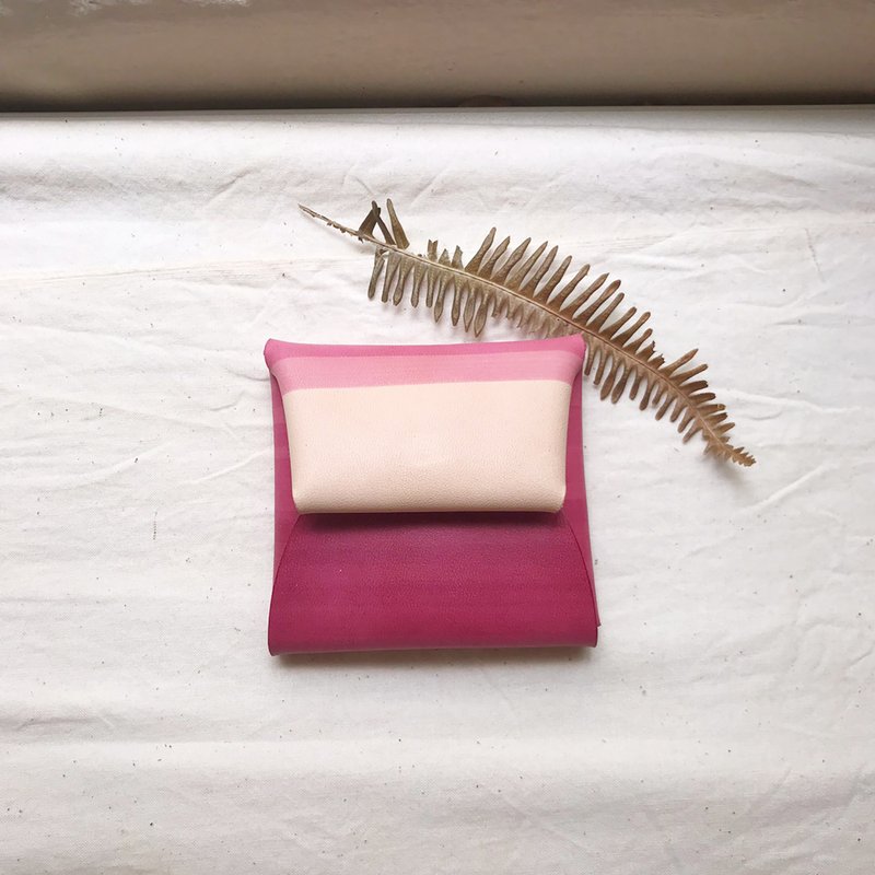 手工皮革_信封零錢包_原皮搭胭脂粉 - 零錢包/小錢包 - 真皮 粉紅色