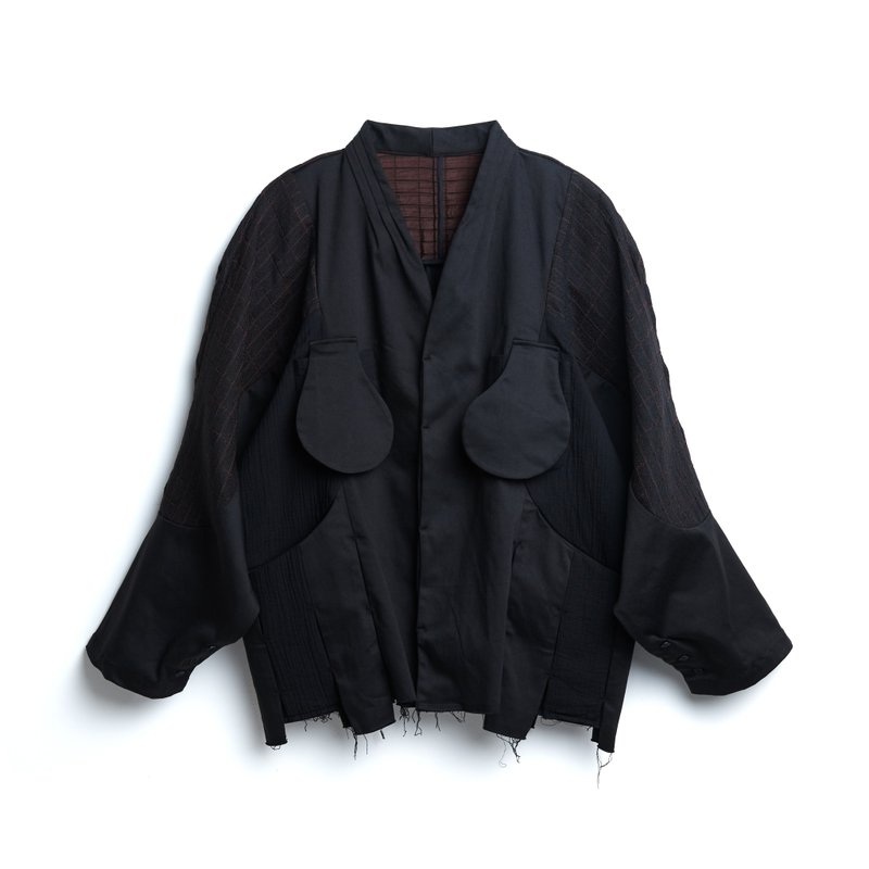 Gourd Pocket Jacket - 男夾克/外套 - 棉．麻 黑色