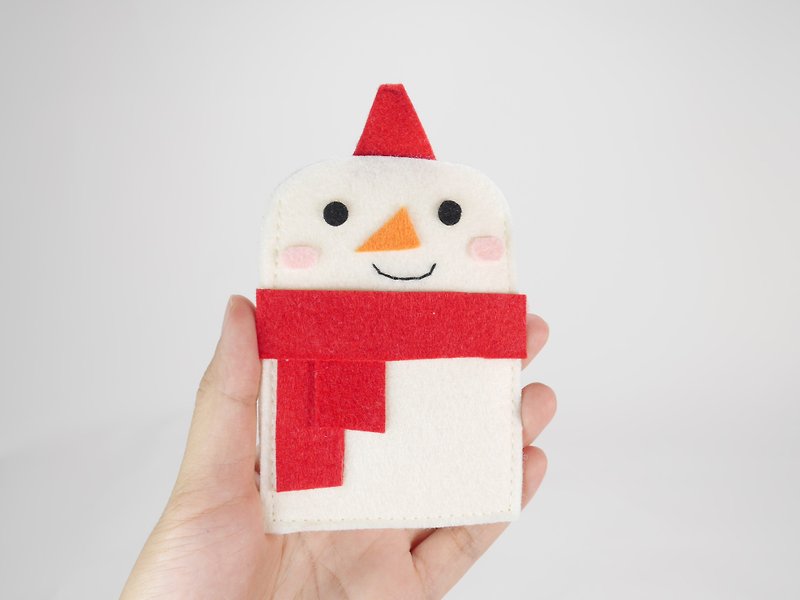 Cute Double Card Holder-Red Scarf Snowman_Year-End Surprise - ID & Badge Holders - Polyester White
