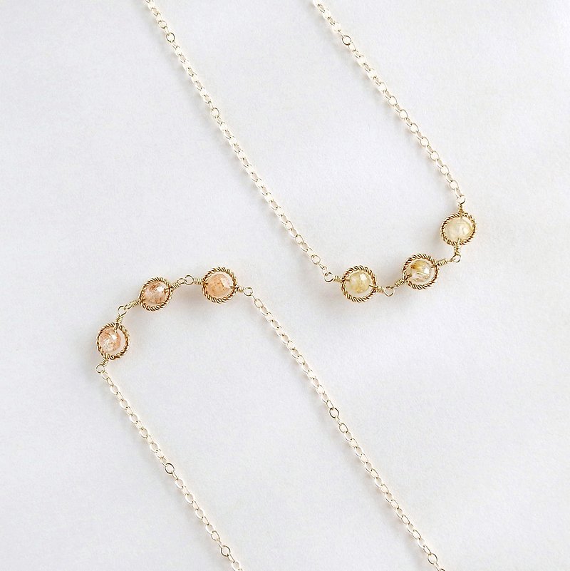 14KGF golden hair crystal / sun Stone natural stone necklace can choose Gemstone to match - Necklaces - Gemstone Yellow