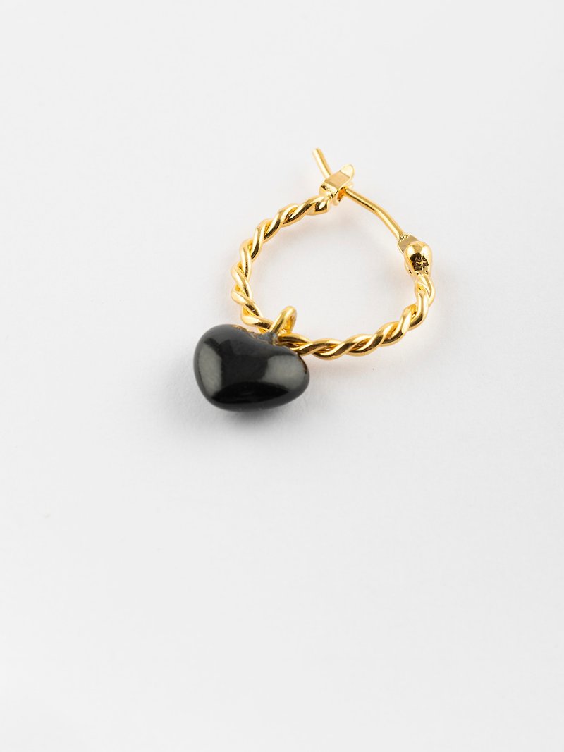 Black heart mini hoop - Sold individually - Premier amour - ต่างหู - ดินเผา สีดำ