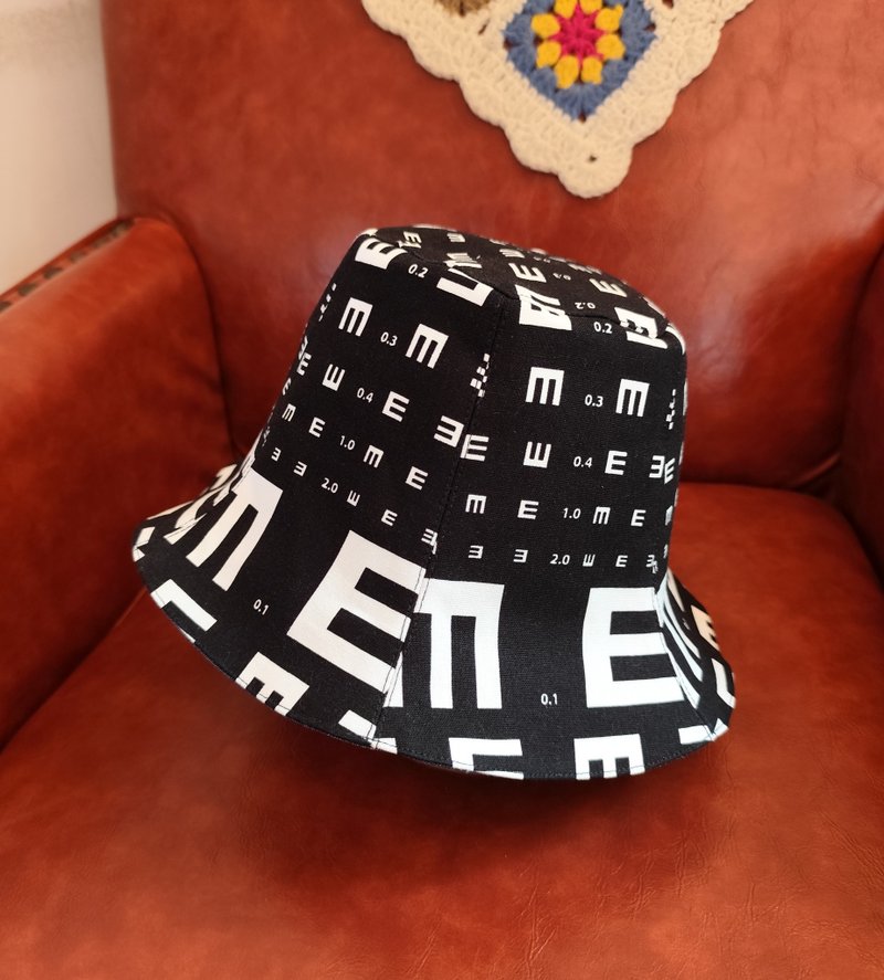 Handmade Double-Sided Bucket Hat / Short Brim / Sun Hat / Black / Eye Chart - Hats & Caps - Cotton & Hemp Brown