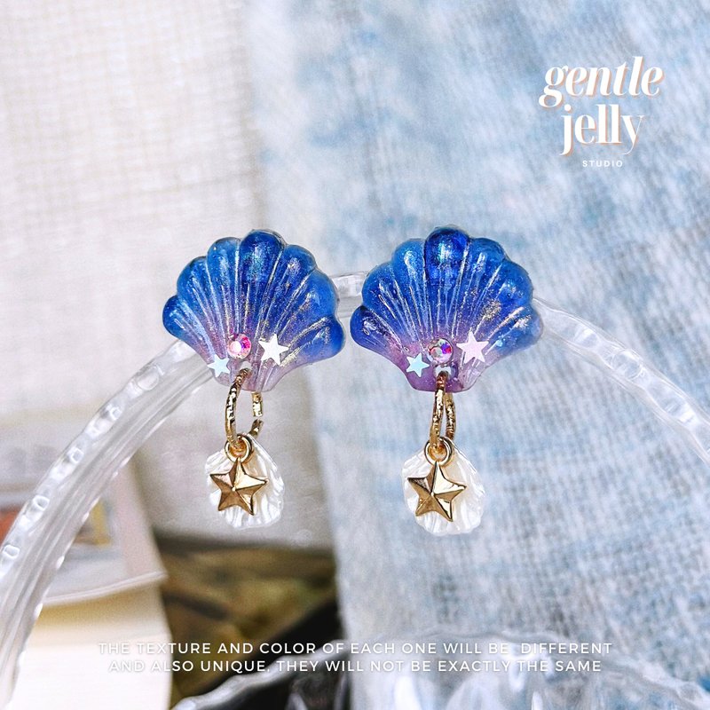 ต่างหูเปลือกหอย Seashell Earrings, Holographic Shell Summer Earrings - ต่างหู - เรซิน หลากหลายสี