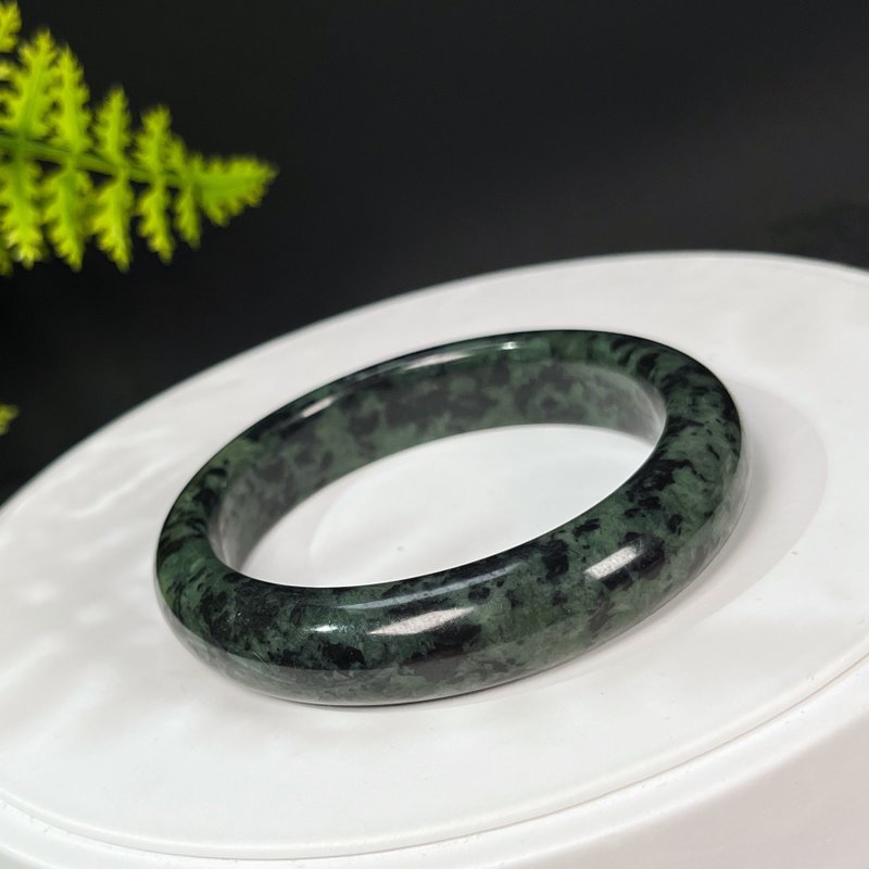 藥王石手鐲55+MM 西藏墨綠玉手環 緩解疲勞 消除緊張 改善亞健康 - 手鍊/手環 - 玉石 綠色
