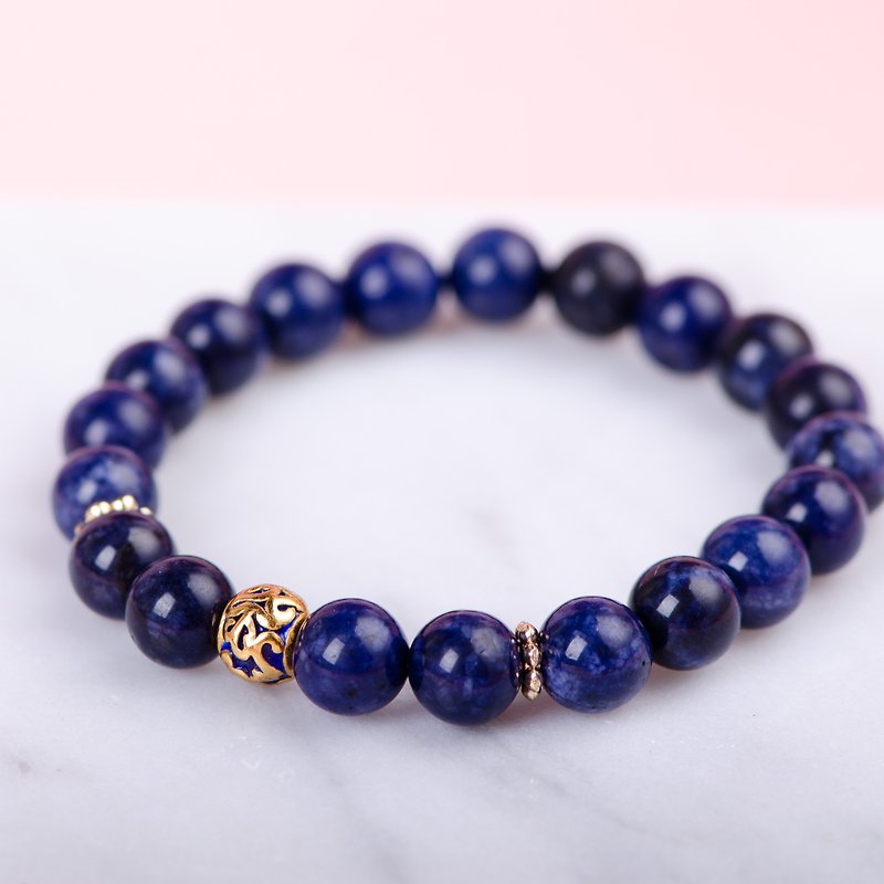 Sodalite, 925 Enamel, 14K Gold Plated Natural Gemstone Crystal Bracelet - Bracelets - Semi-Precious Stones Blue