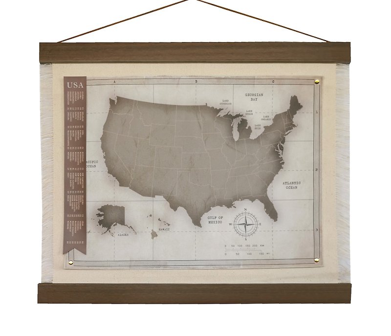 USA map Canvas fabric with hanging rails and accessories travel journal - Wall Décor - Polyester Multicolor