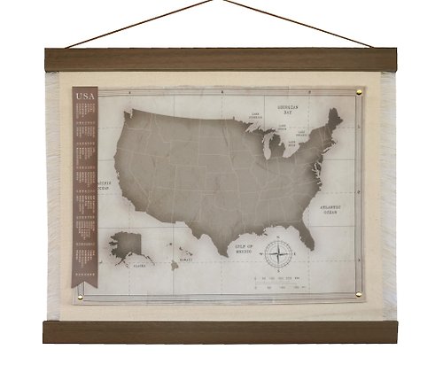 DARWIN 美國地圖帆布面料 帶掛軌和配件旅行日誌