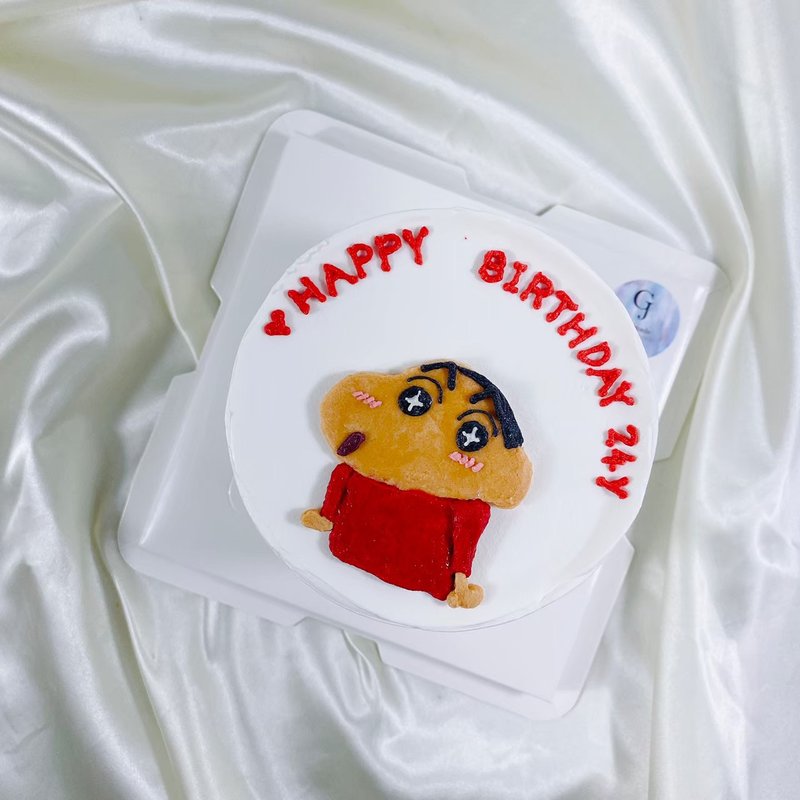 Crayon Shin-chan Birthday Cake Customized Cartoon Shape Fondant Hand-painted Flat 4 6-inch Home Delivery - เค้กและของหวาน - อาหารสด สีแดง