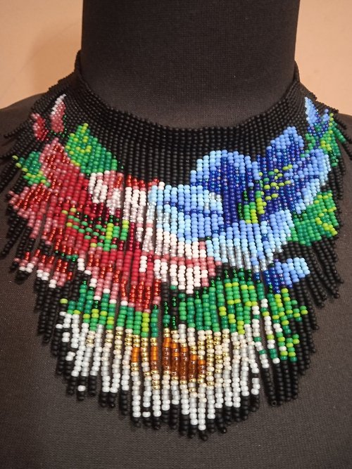 White Bird gallery of exquisite jewelry from Halyna Nalyvaiko Bright floral seed bead fringe choker necklace Exquisite necklace gift for women