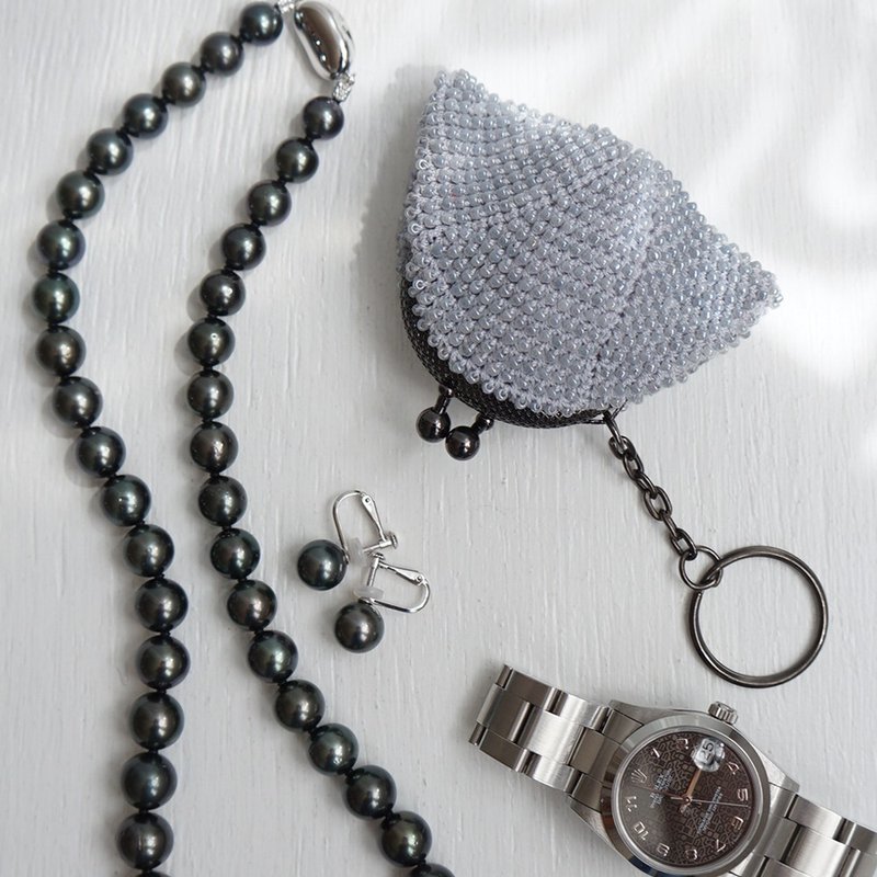 Ba-ba handmade Seedbeads crochet coincase No.1913 - 零錢包/小錢包 - 其他材質 灰色