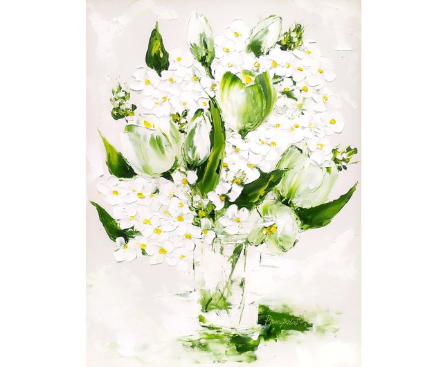 抽象花画 花瓶に白い紫陽花 16 x 12 - ショップ ArtSvitlana