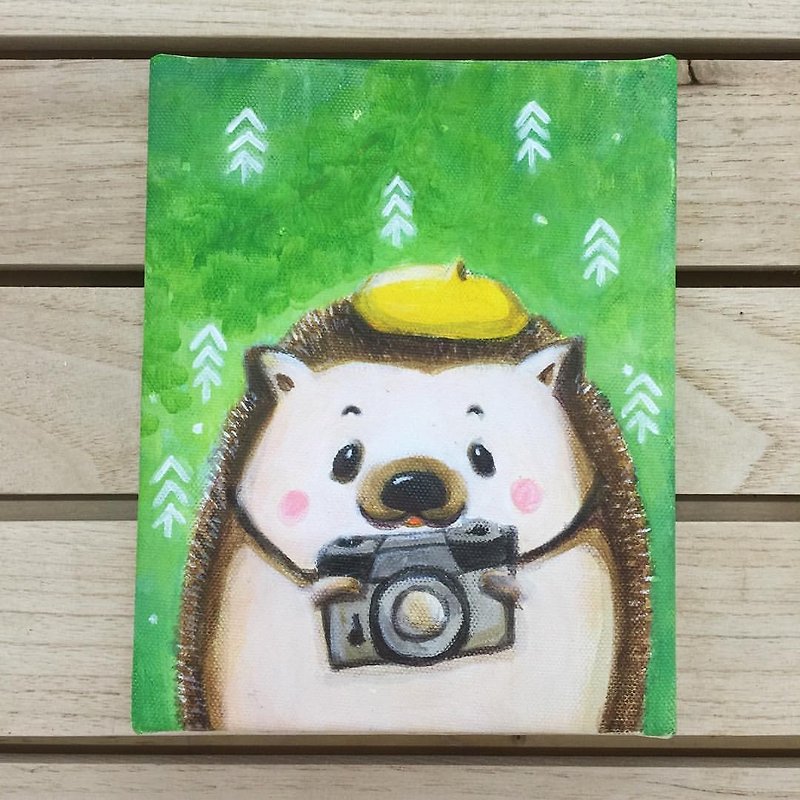 Original painting small frame love taking pictures, "Mr. Hedgehog '| animals daily series | - Posters - Other Materials Yellow