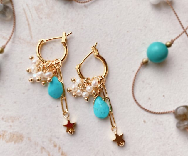 New❗️① アリゾナターコイズ ピアス.イヤリング用 ペア 新品❗️K18YG アリゾナターコイズ D合計0.16ct ハート型 イヤリング