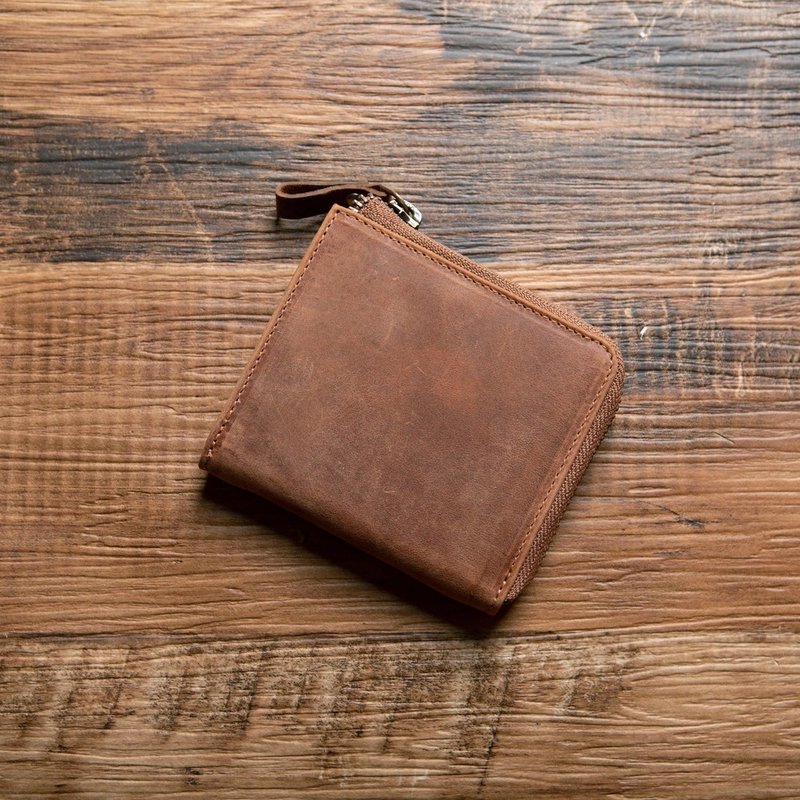 TIDY mini, nuanced color, mini wallet, organize, grow wallet, L-shaped zipper, leather, Japan, name engraving, Umber - Wallets - Genuine Leather Brown