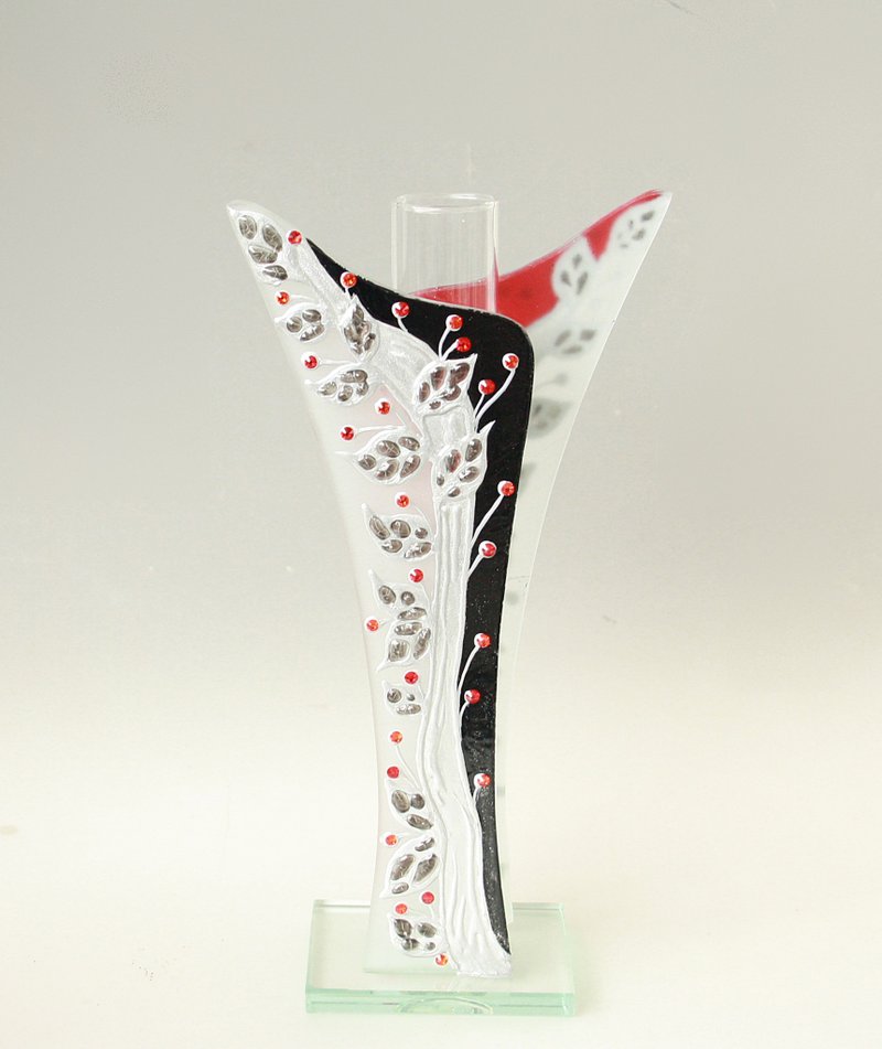 Glass Vase Hand-painted Black Red Decor - 擺飾/家飾品 - 玻璃 紅色