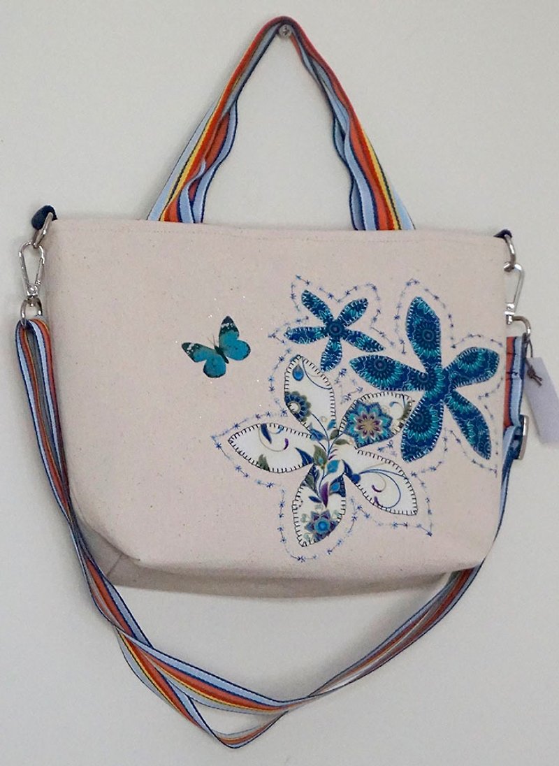 Parquet Flower Tote Bag Clutch Side Shoulder Bag Handbag - กระเป๋าแมสเซนเจอร์ - ผ้าฝ้าย/ผ้าลินิน หลากหลายสี