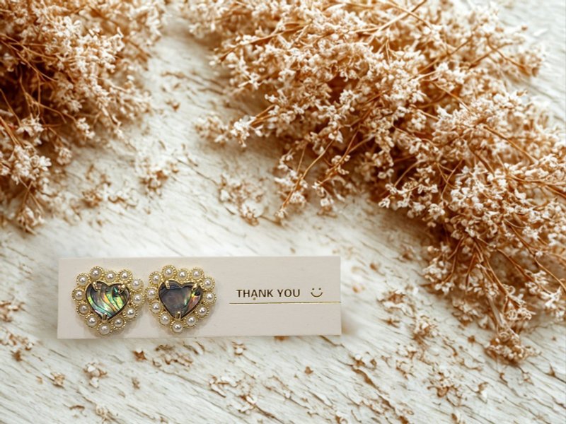 心之遙想 ‧ 鮑魚殼‧ 晶石淡水珠耳環 - 耳環/耳夾/耳骨夾 - 水晶 紫色