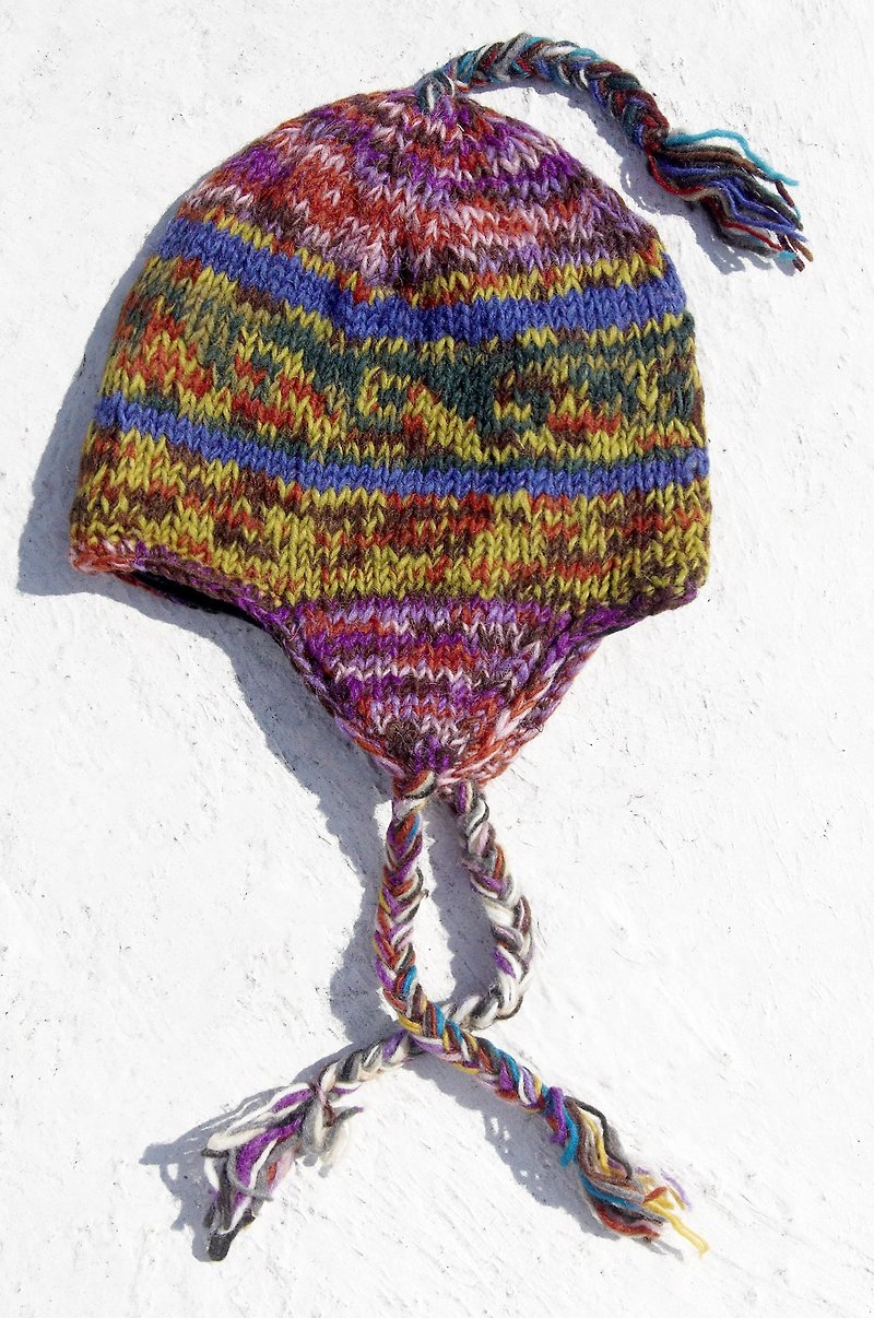 南米風の勾配カラフルな虹の国のトーテム - 限られた手編みの純粋なウールの帽子/手動ブラシキャップ/ニットキャップ/フライトキャップ/ウールキャップ内のクリスマスプレゼントのアイデア - 帽子 - ウール 多色