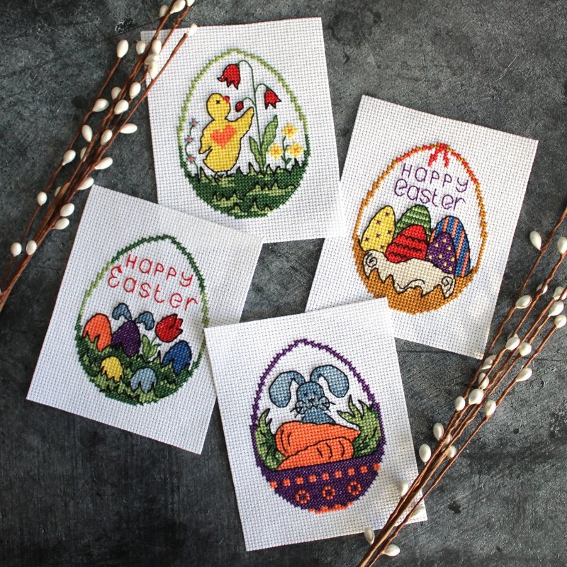 Set of 4 Easter cross stitch patterns, easy cross stitch patterns PDF - Logo 設計/圖案設計 - 其他材質 