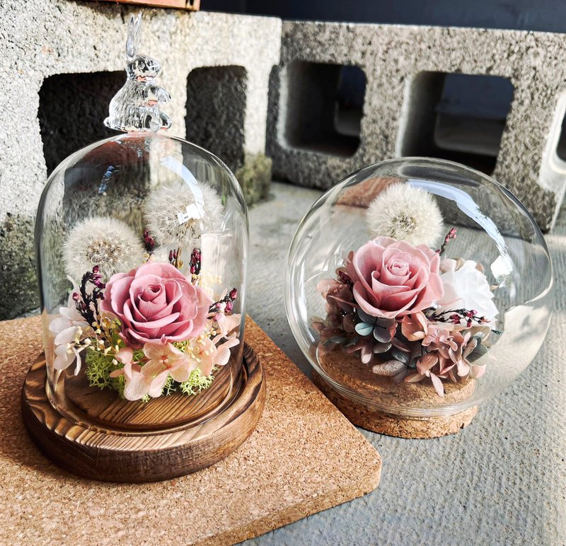 永生花 莫蘭迪玫瑰蒲公英 粉色花園 兔子 花盅 - 擺飾/家飾品 - 植物．花 