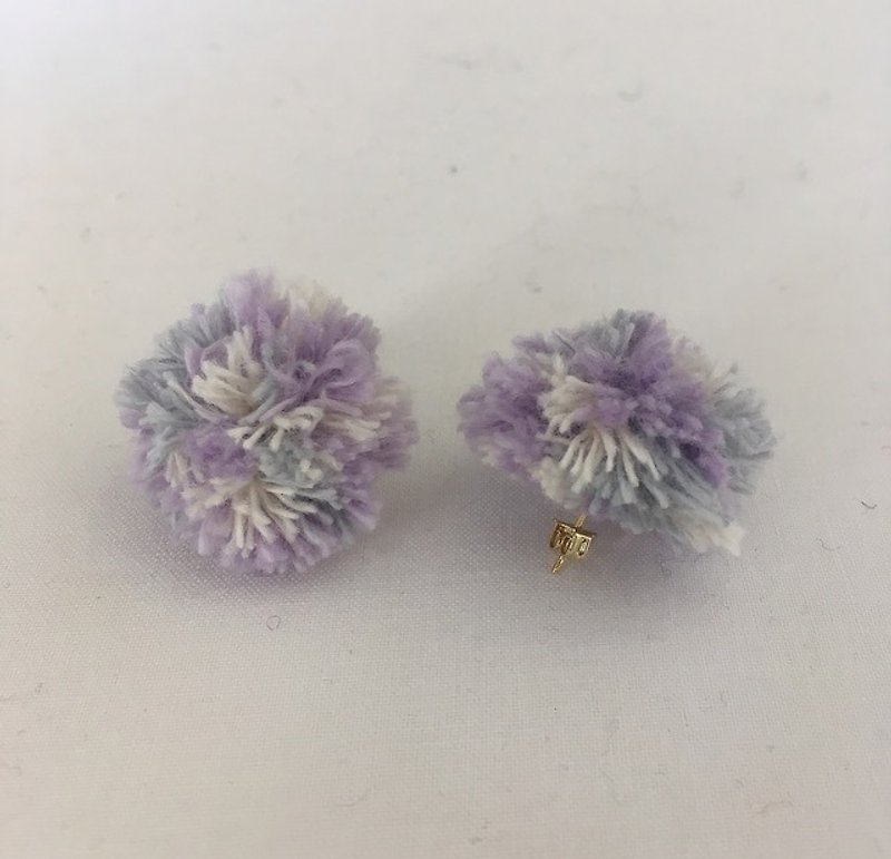 Fluffy stud round earrings - Earrings & Clip-ons - Cotton & Hemp Purple