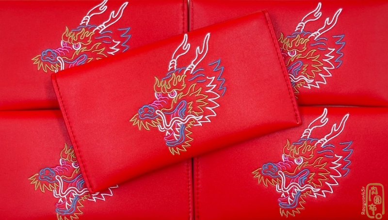 2024 Year of the Dragon Red Packet Leather Red Packet Exaggerated Series Universal Bag Sandwich Bag Pen Bag Small Waste Bag Side Backpack Embroidered Bag - Wallets - Faux Leather Red