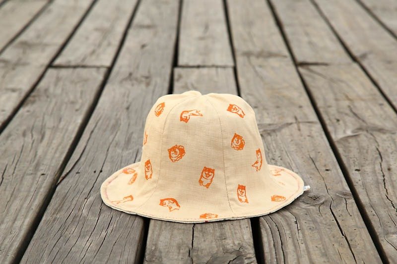 [Love Pet Planet - Shiba shamelessly sided bud hat] - หมวก - ผ้าฝ้าย/ผ้าลินิน สีกากี