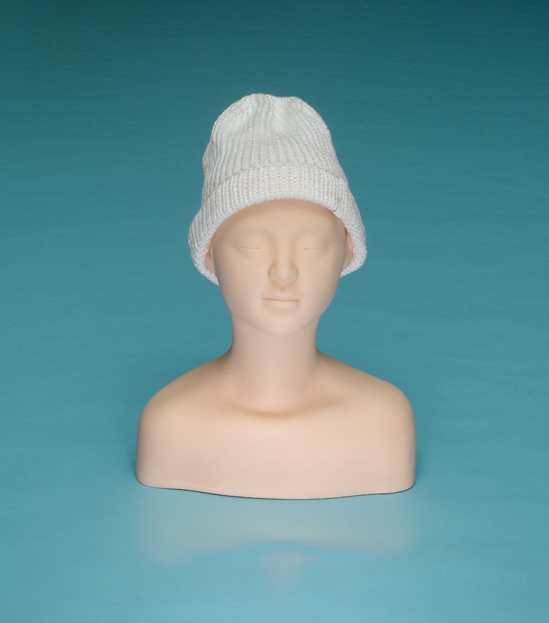 Plain - White OTB001 Hand Knitted Cap - หมวก - ผ้าฝ้าย/ผ้าลินิน ขาว