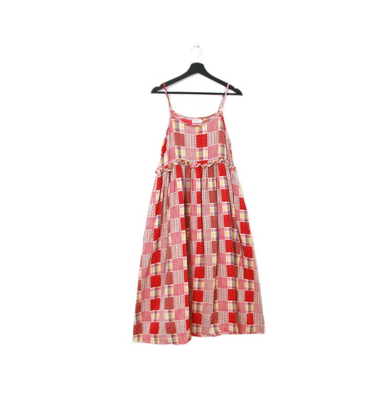 Back to Green-復古長洋裝 日系格紋 拼布 Ls-14//vintage dress - 洋裝/連身裙 - 棉．麻 