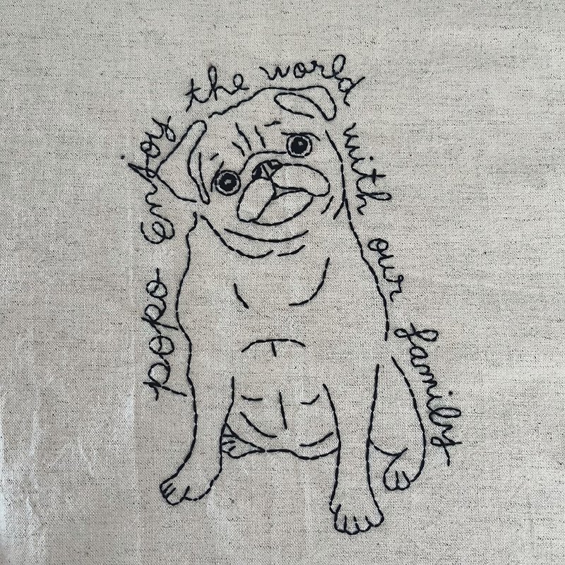 セミオーダー　線画アートの刺繍ボード - 出産祝い用贈物 - コットン・麻 ホワイト
