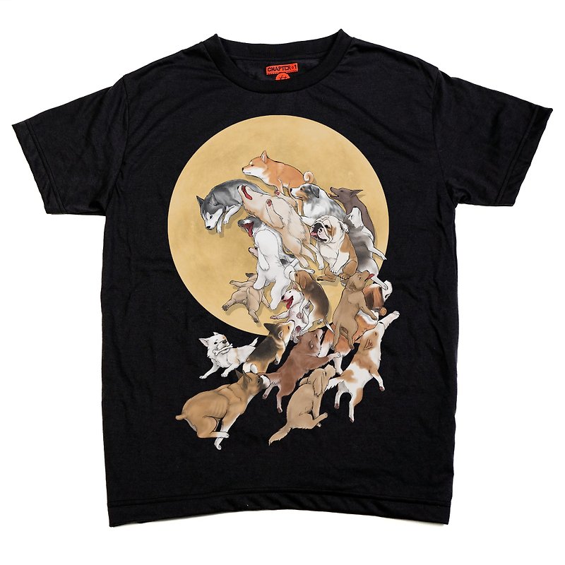 Dog wave family with moon Chapter One T-shirt - Men's T-Shirts & Tops - Other Materials Black