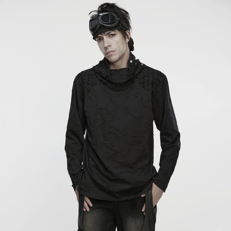 賽博龐克未來魔像燒花做舊上衣 - 男 T 恤 - 其他材質 黑色