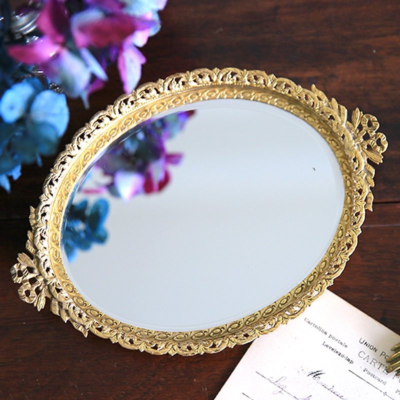 法國古董《蝴蝶結》鏡面托盤 古董鏡子 - 裝飾/擺設  - 其他金屬 金色
