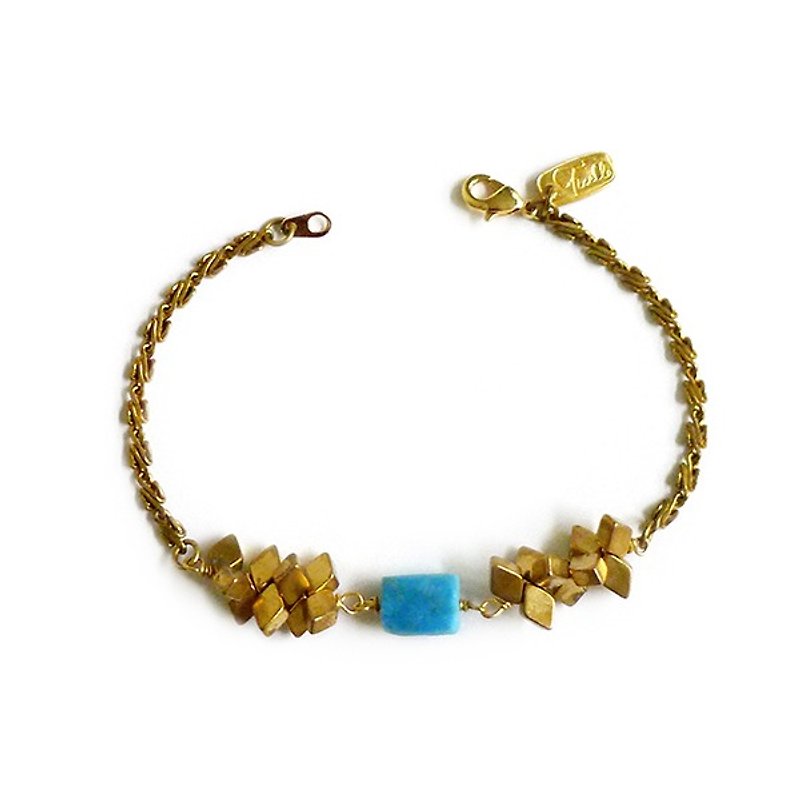 Ficelle | handmade brass natural stone bracelet | [turquoise] those who died in the form of heroic sacrifice - สร้อยข้อมือ - เครื่องเพชรพลอย 