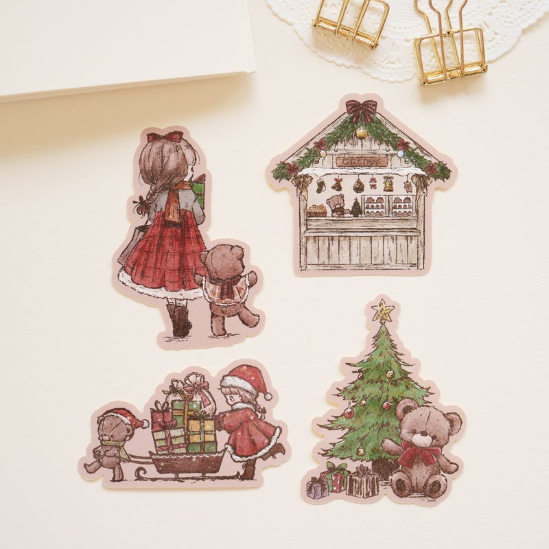 貼紙組 - 聖誕精選 / 泰迪熊與女孩 - 貼紙 - 紙 咖啡色