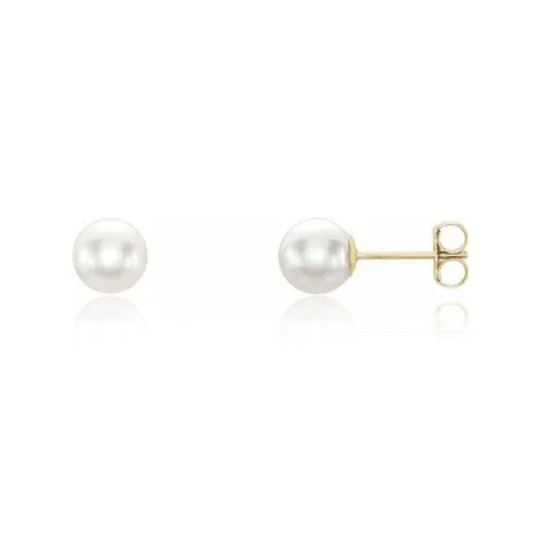 Classic 6mmPearl Ear Studs - ต่างหู - เงินแท้ สีใส