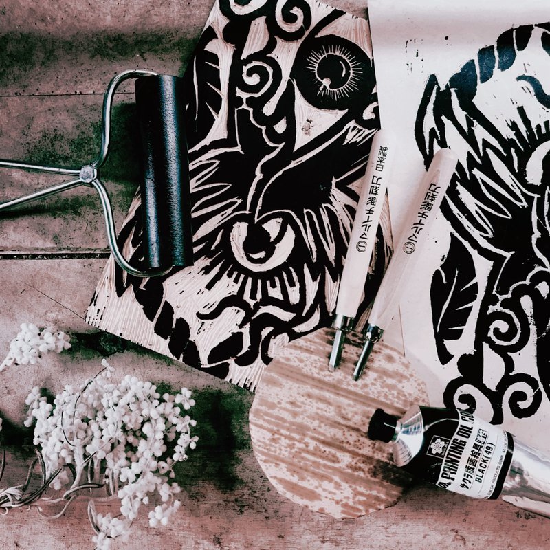 •木版印刷作成コース•6〜8人でクラス/グリーティングカード印刷/癒しのワークショップを開始 - 木工・木彫り - 紙 